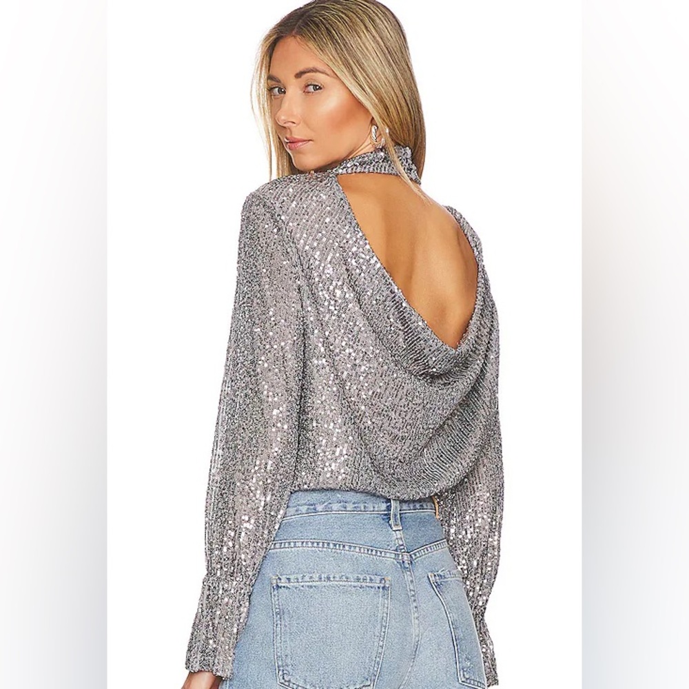 Flawless NWT Sequin Long Sleeve Drape Back Blouse for your next Party